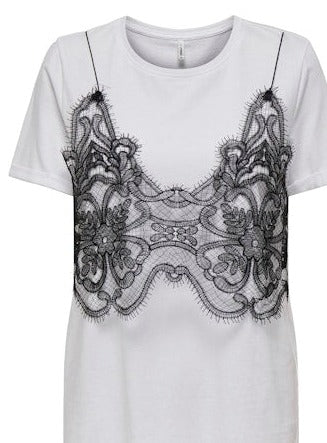 Lace Overlay Tee White