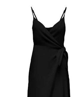 Jane Satin Wrap Dress Black