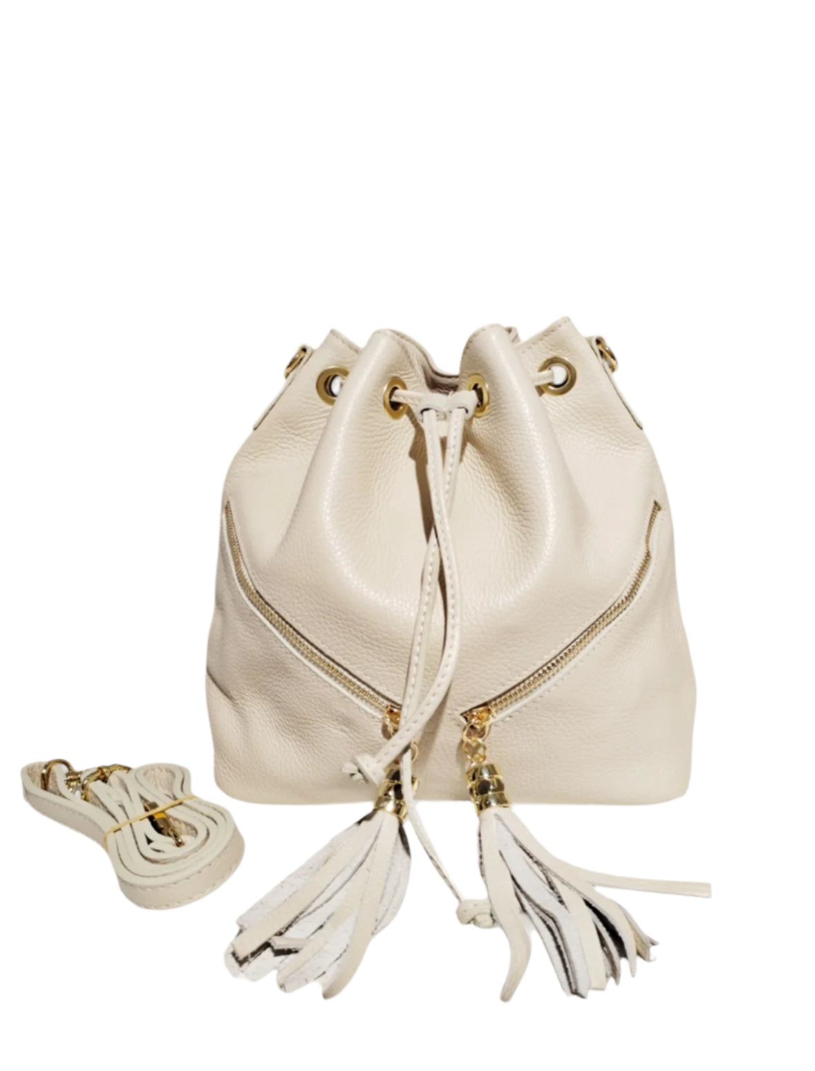 Draw String Tassel Bag Cream