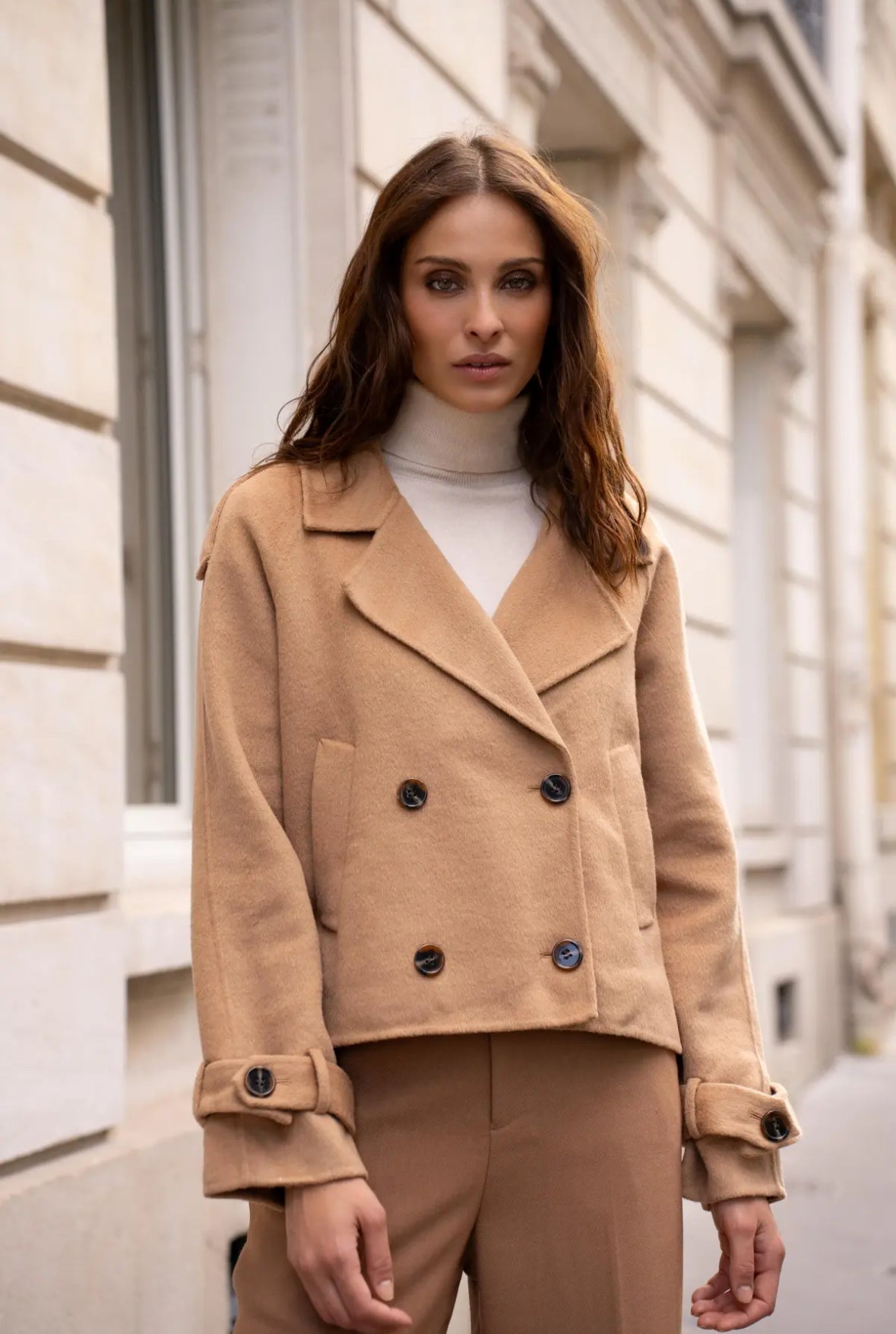 Double fronted Crop Trench Jacket Camel