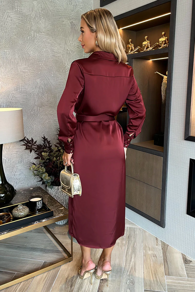 Satin Shirt Dress Burgundy