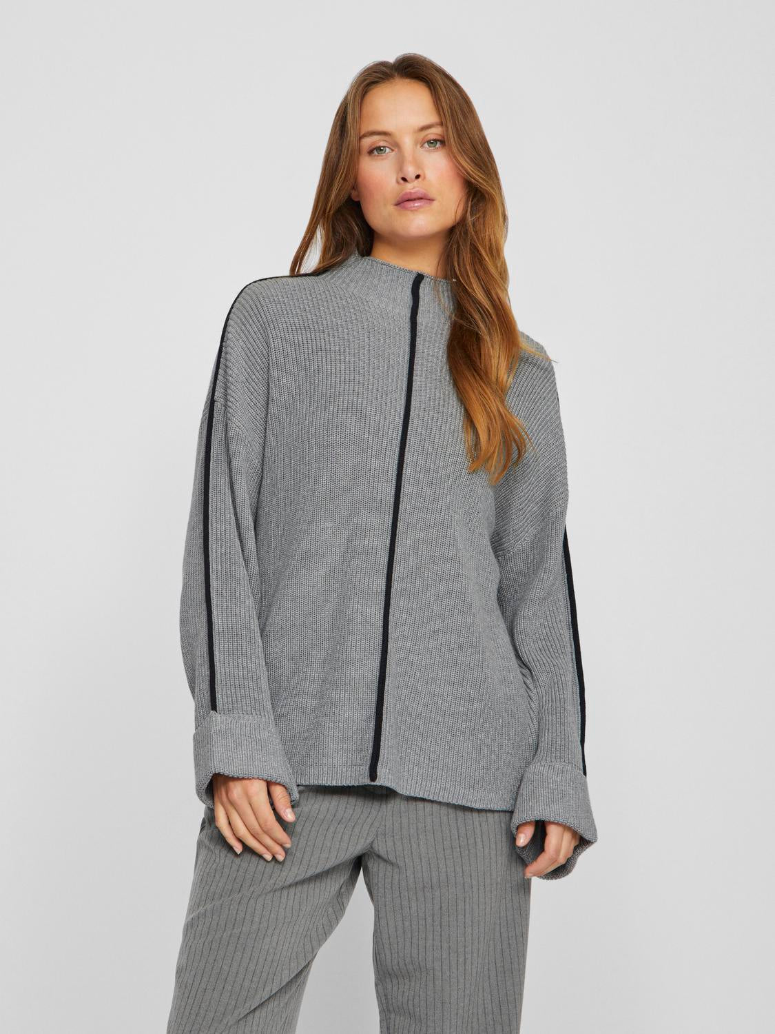 Single Stripe Funnel Neck Jumper Grey