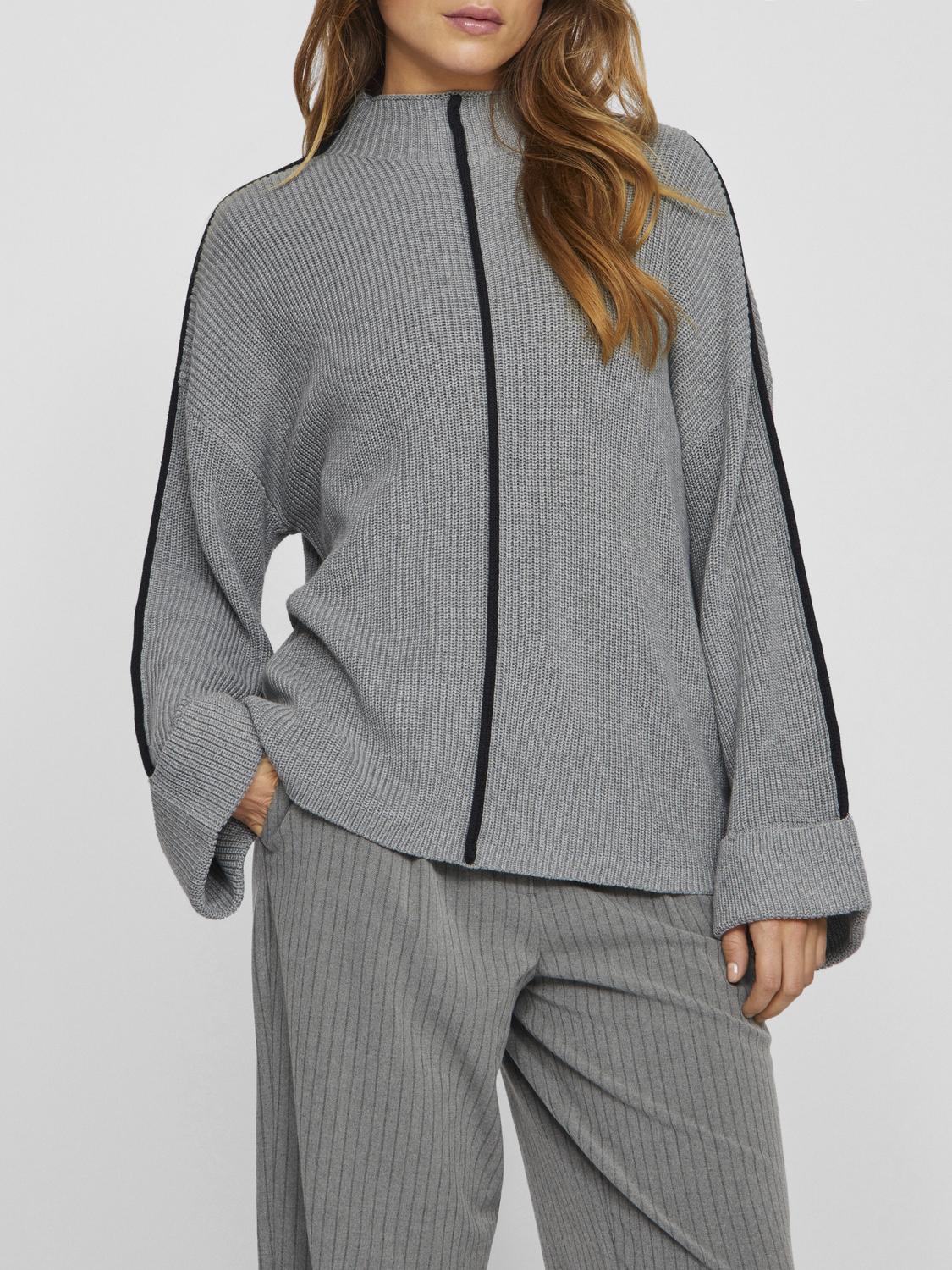 Single Stripe Funnel Neck Jumper Grey