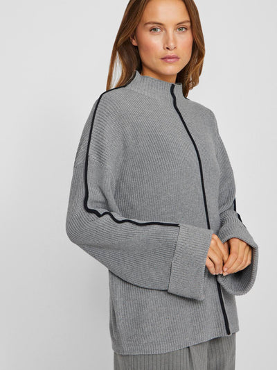 Single Stripe Funnel Neck Jumper Grey