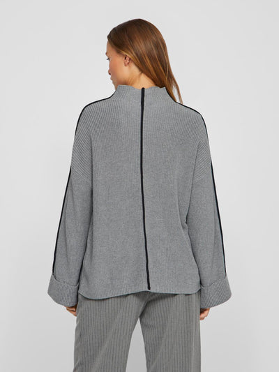 Single Stripe Funnel Neck Jumper Grey