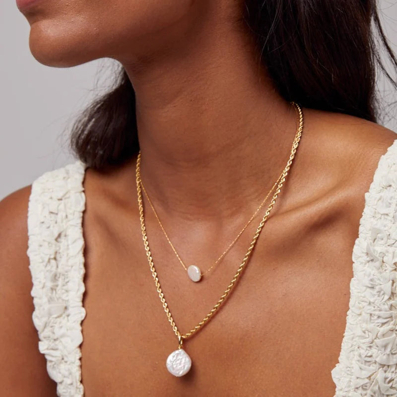 Stationed Flat Pearl Collar Necklace