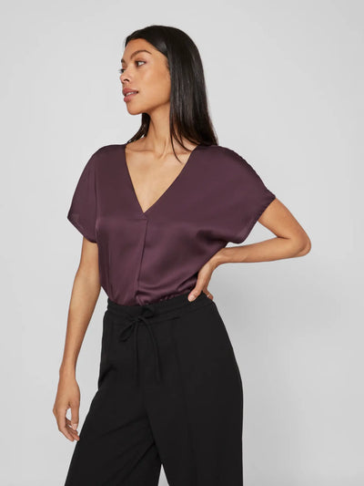 Viellette Satin V Neck Plum