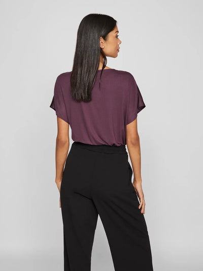 Viellette Satin V Neck Plum