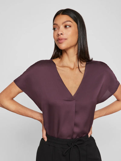 Viellette Satin V Neck Plum