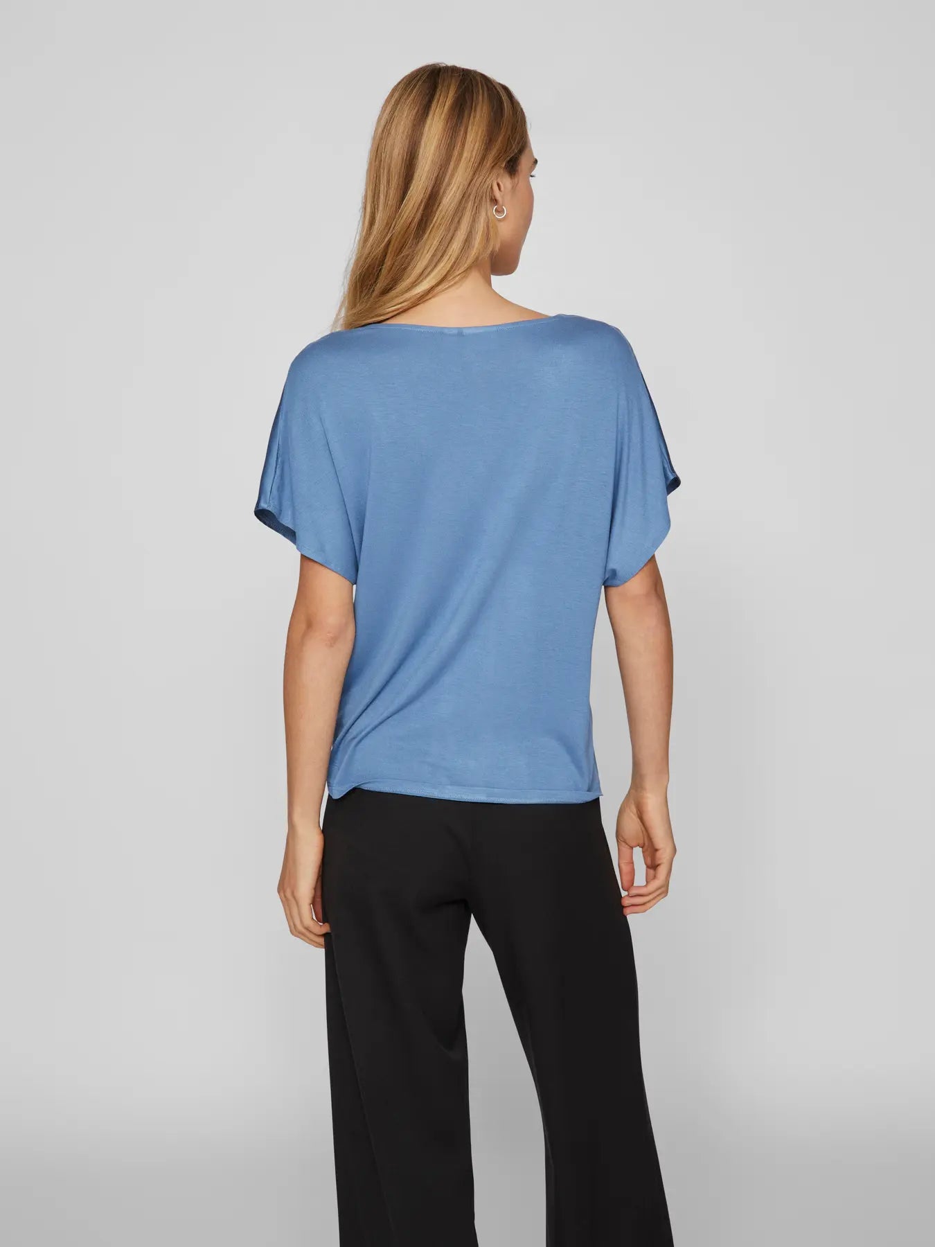 Viellette Satin V Neck Denim Blue