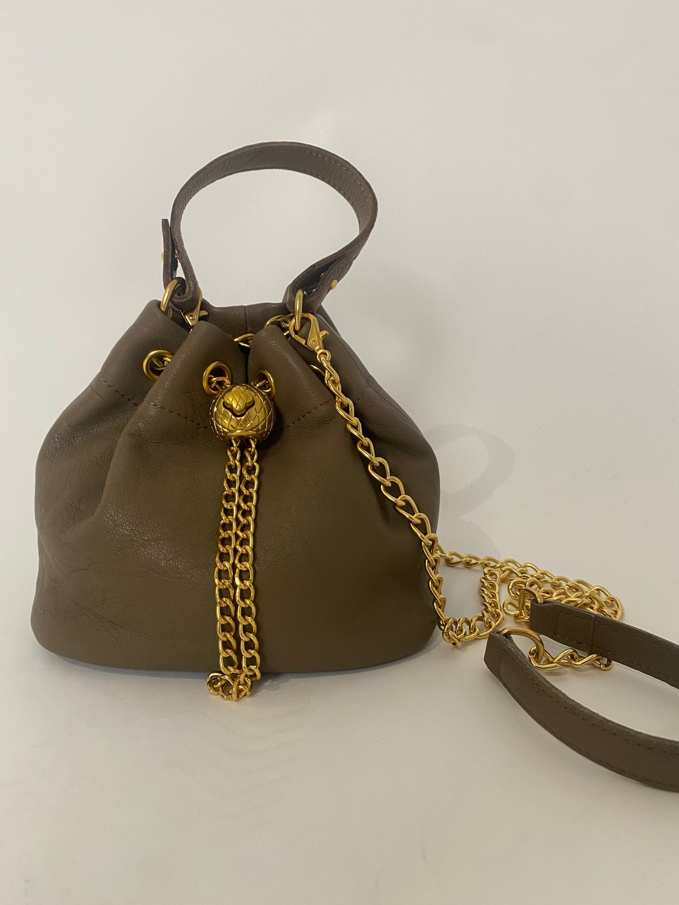 Leather Pouch Bag Brown