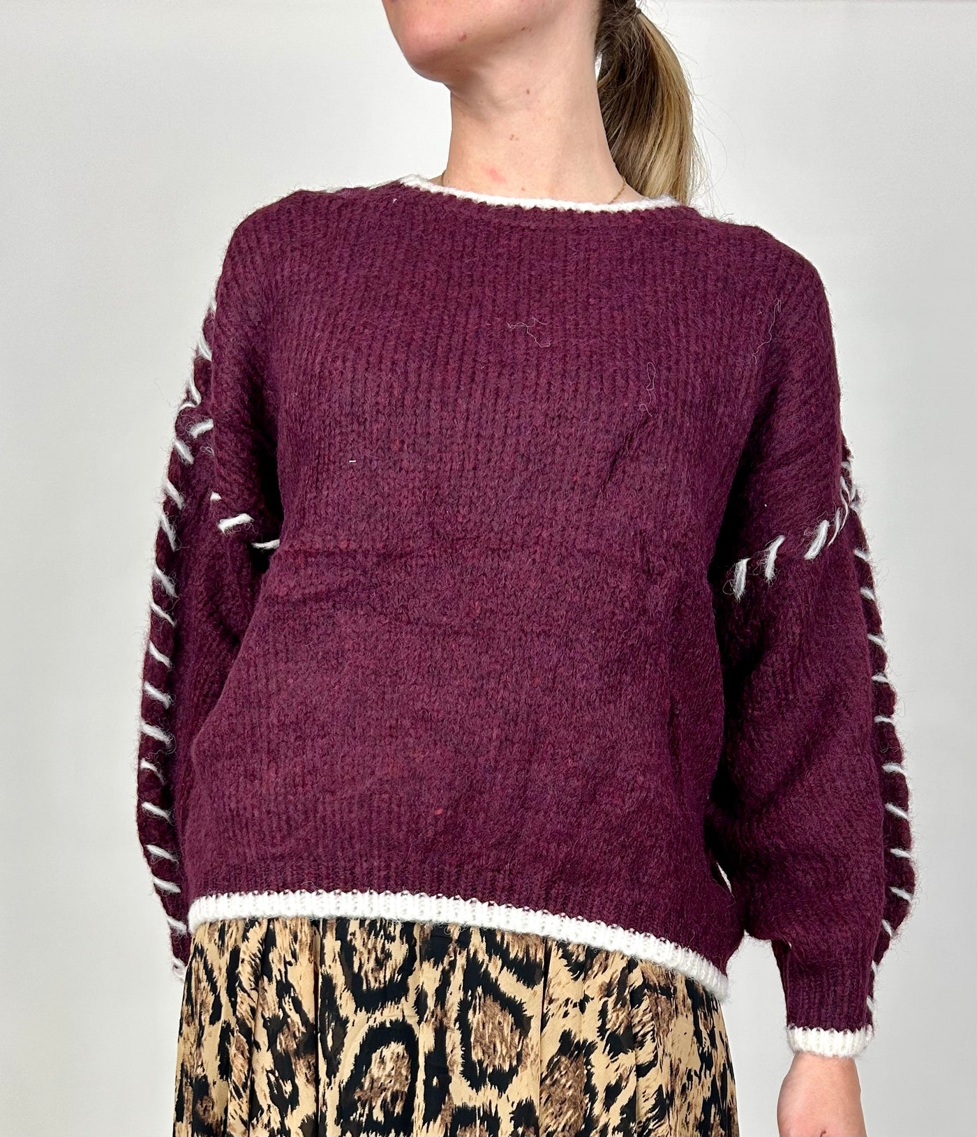 Burgundy Stitch Detail Jumper