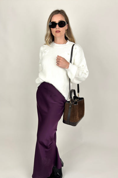 Maxi Satin Skirt Plum