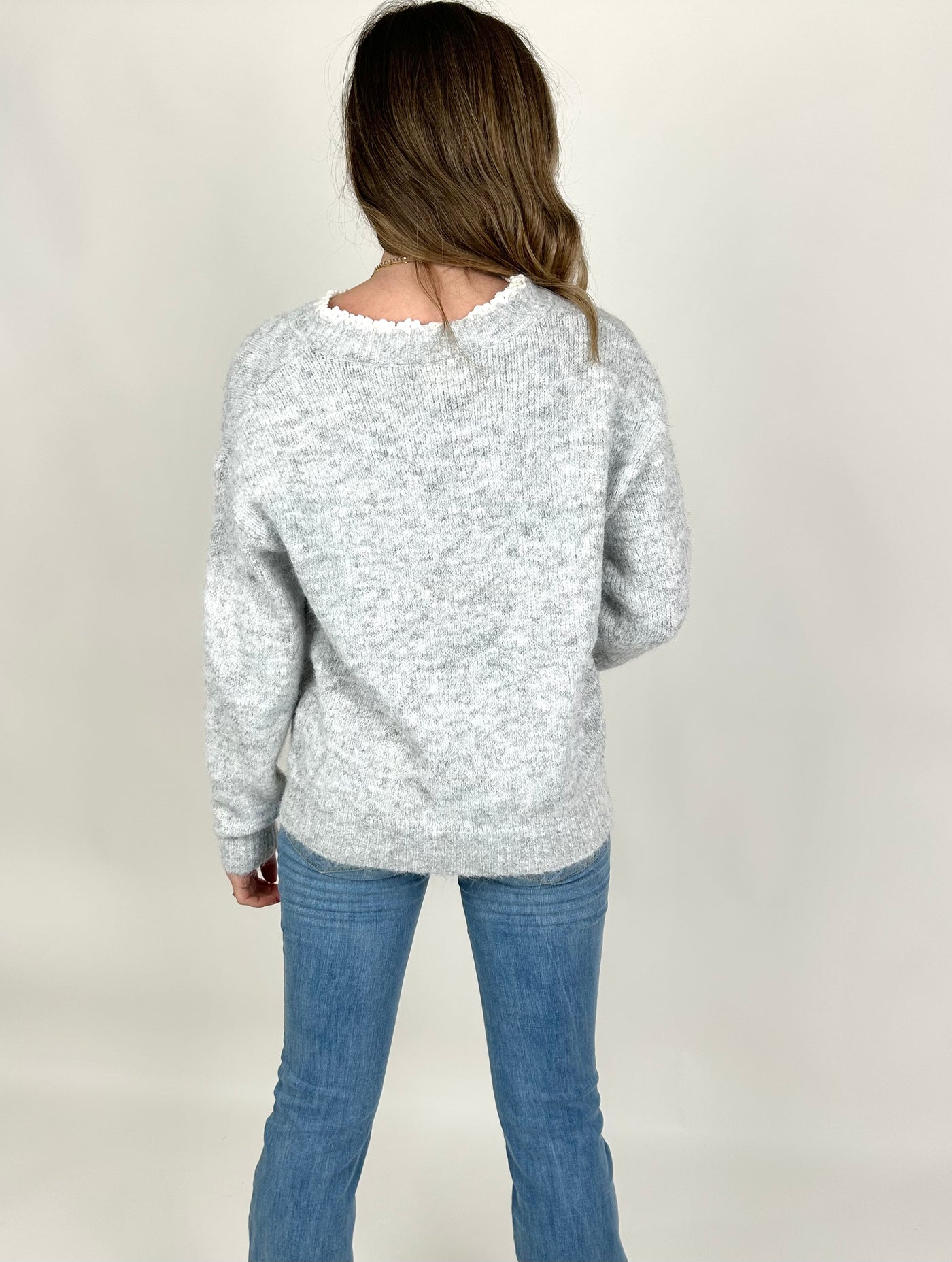 Crochet Trim Grey Jumper