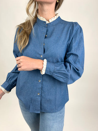 Lace Collar Denim Blouse