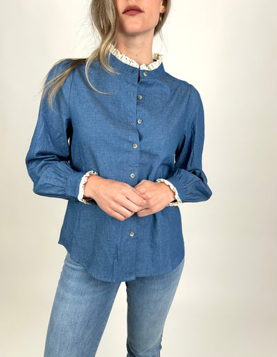 Lace Collar Denim Blouse