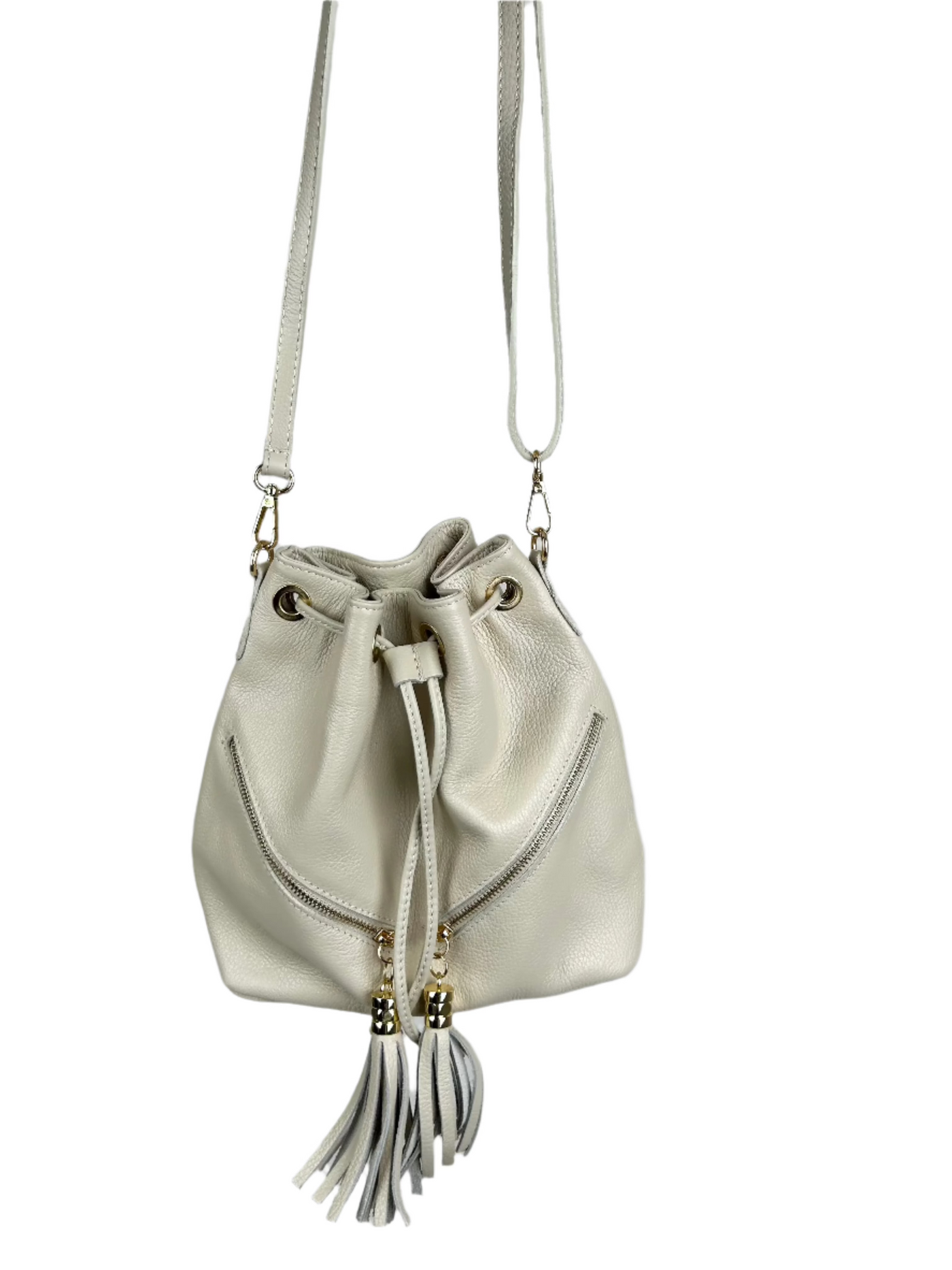 Draw String Tassel Bag Cream