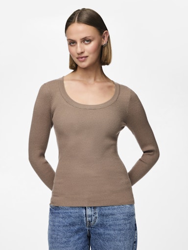 New O-Neck Rib Jumper Fossil