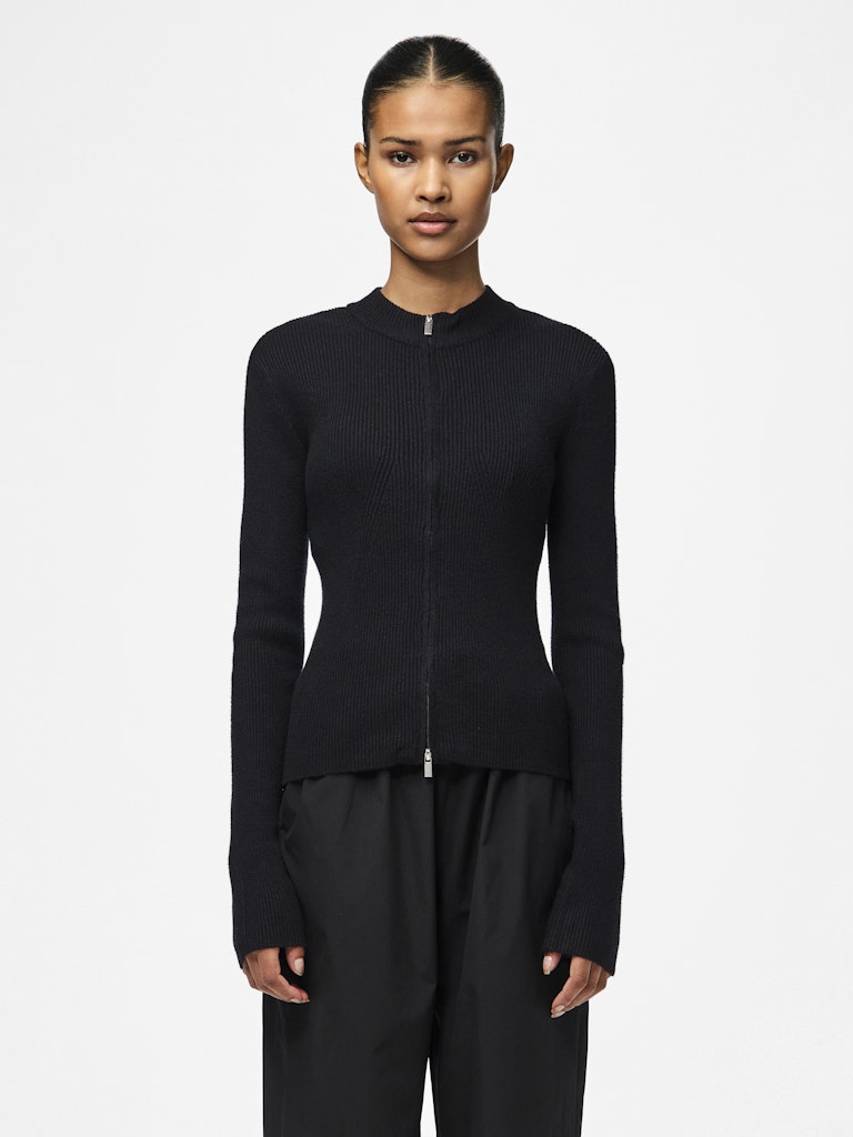 Zip Front Funnel Neck Black