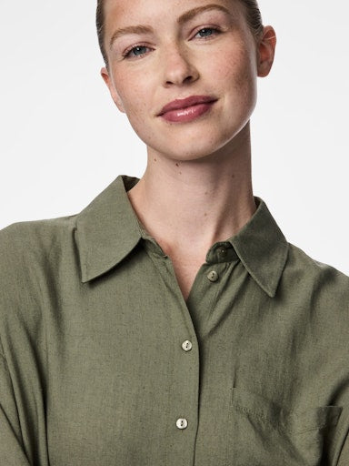 Loose Linen Blouse Khaki