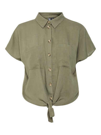 Linen Tie Blouse Khaki