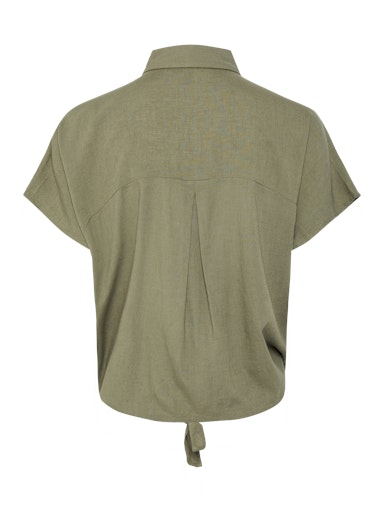 Linen Tie Blouse Khaki