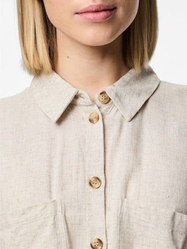 Linen Tie Blouse Beige