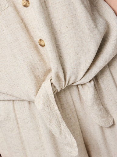 Linen Tie Blouse Beige