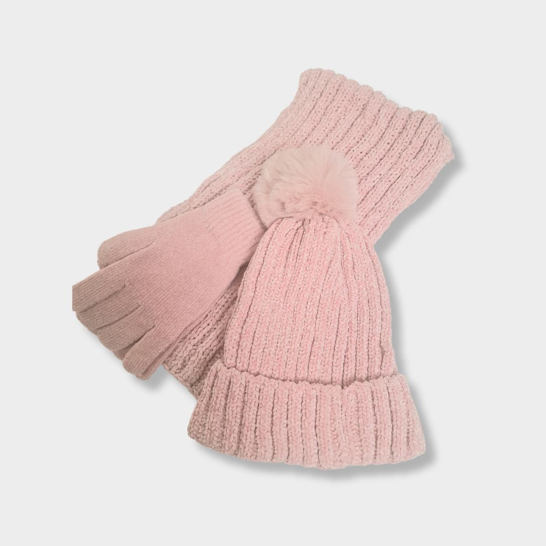 Chenille Hat, Scarf & Glove Set