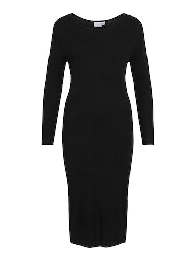 O-Neck Ribbed Knit Dress Black