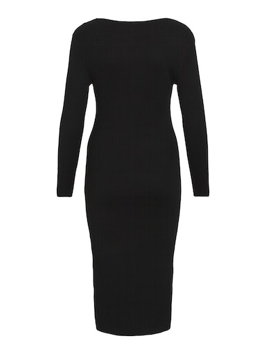 O-Neck Ribbed Knit Dress Black