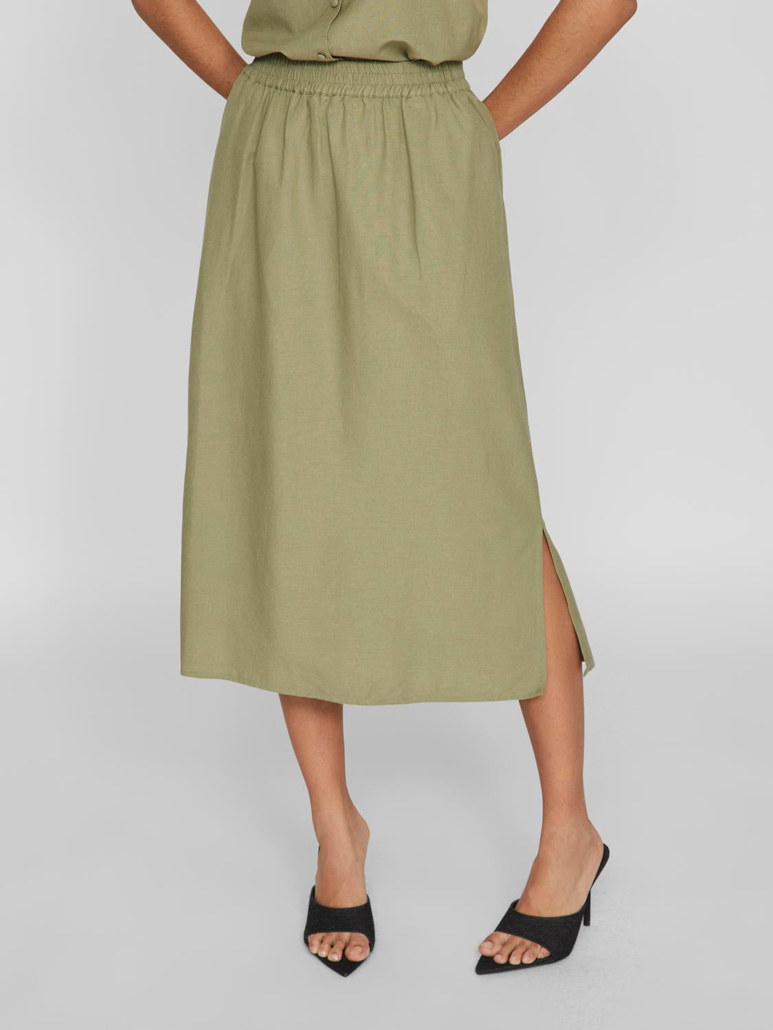 Linen A Line Skirt Khaki