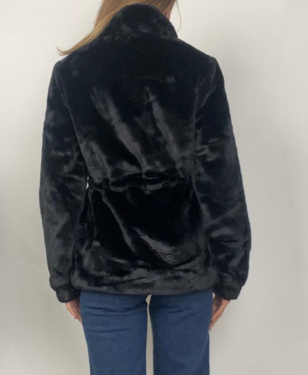 Black Waisted Fur Jacket