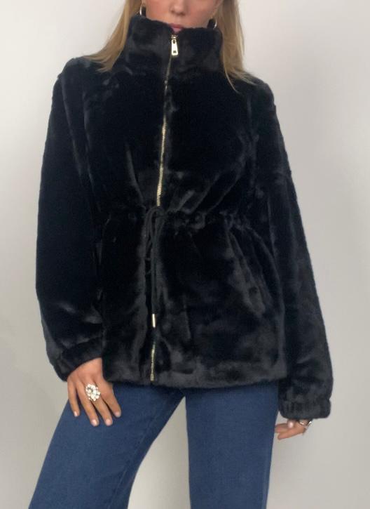 Black Waisted Fur Jacket