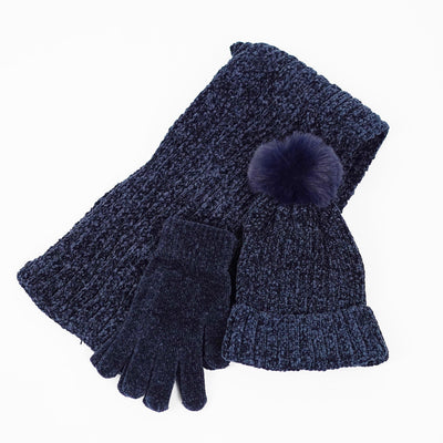 Chenille Hat, Scarf & Glove Set