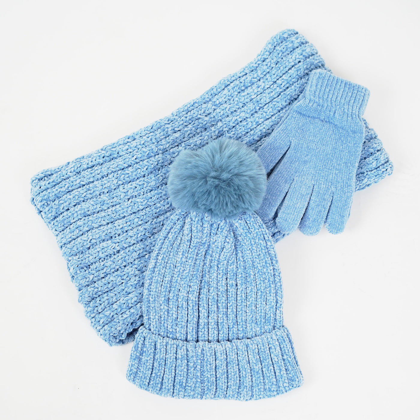 Chenille Hat, Scarf & Glove Set