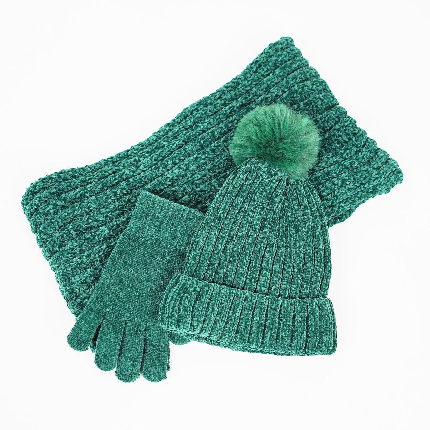 Chenille Hat, Scarf & Glove Set