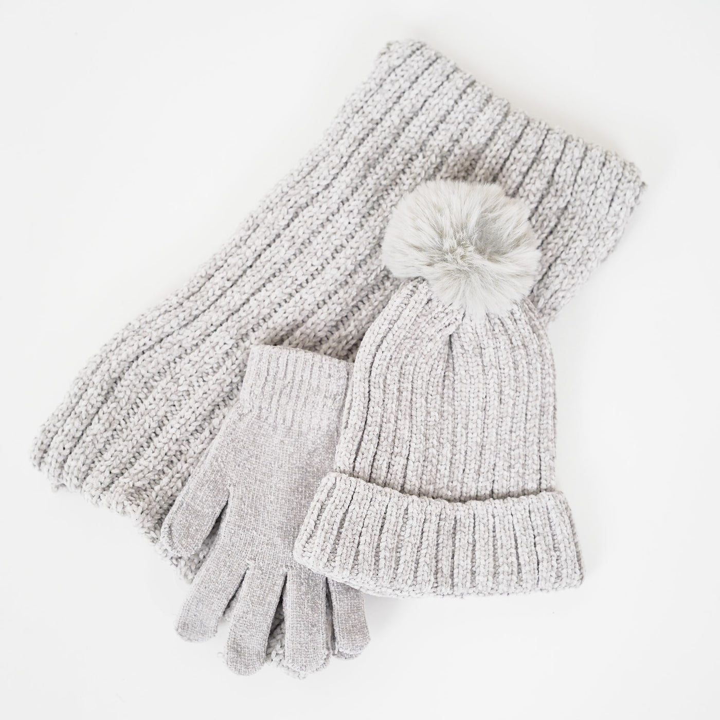 Chenille Hat, Scarf & Glove Set