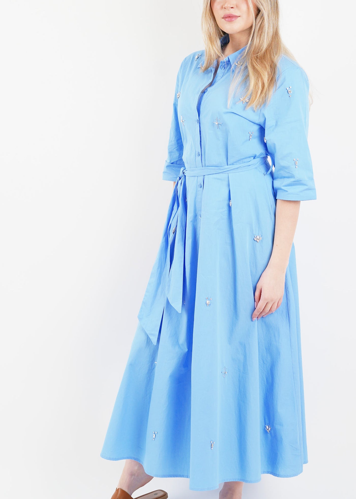 Diamante Shirt Dress Long blue