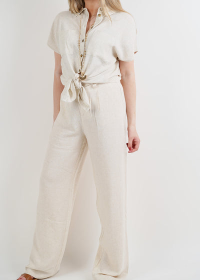 Linen Tie Blouse Oatmeal