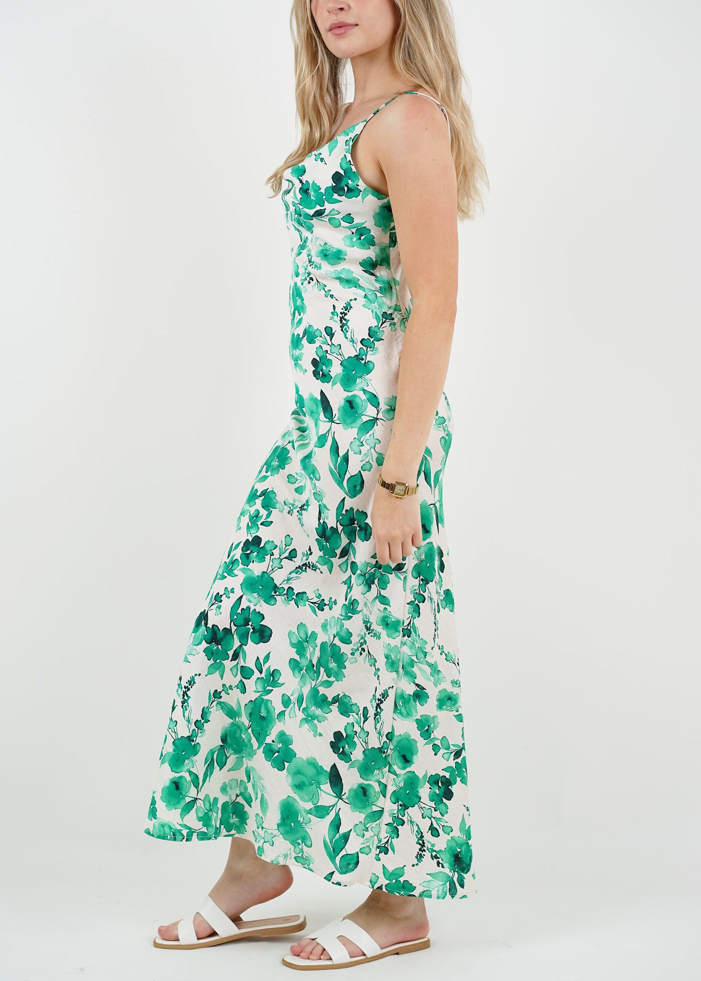 Floral Bias Cut Dress Green