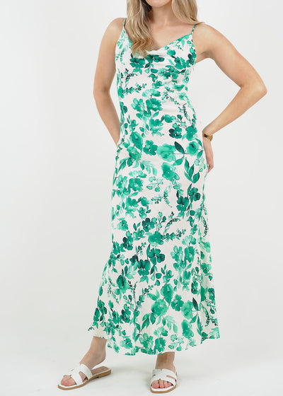 Floral Bias Cut Dress Green