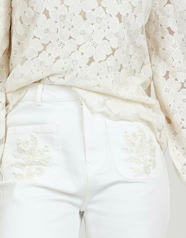 Embroidered White Jeans