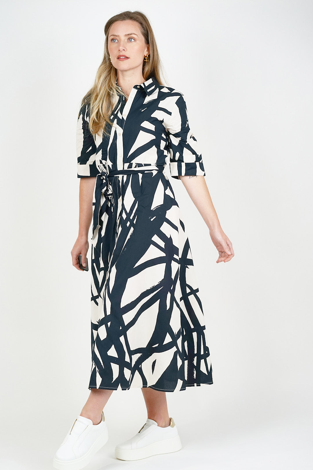 Biba Cotton Dress Navy/Ecru