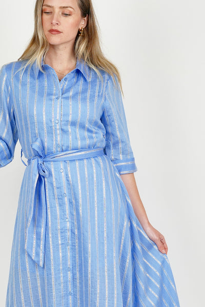 Silver Stripe Shirt Dress Blue