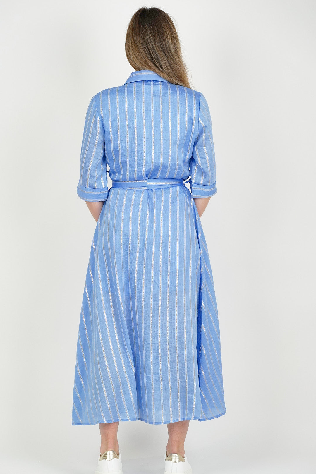 Silver Stripe Shirt Dress Blue