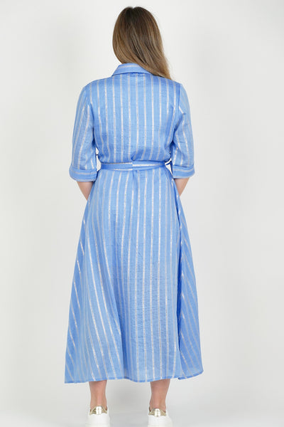 Silver Stripe Shirt Dress Blue