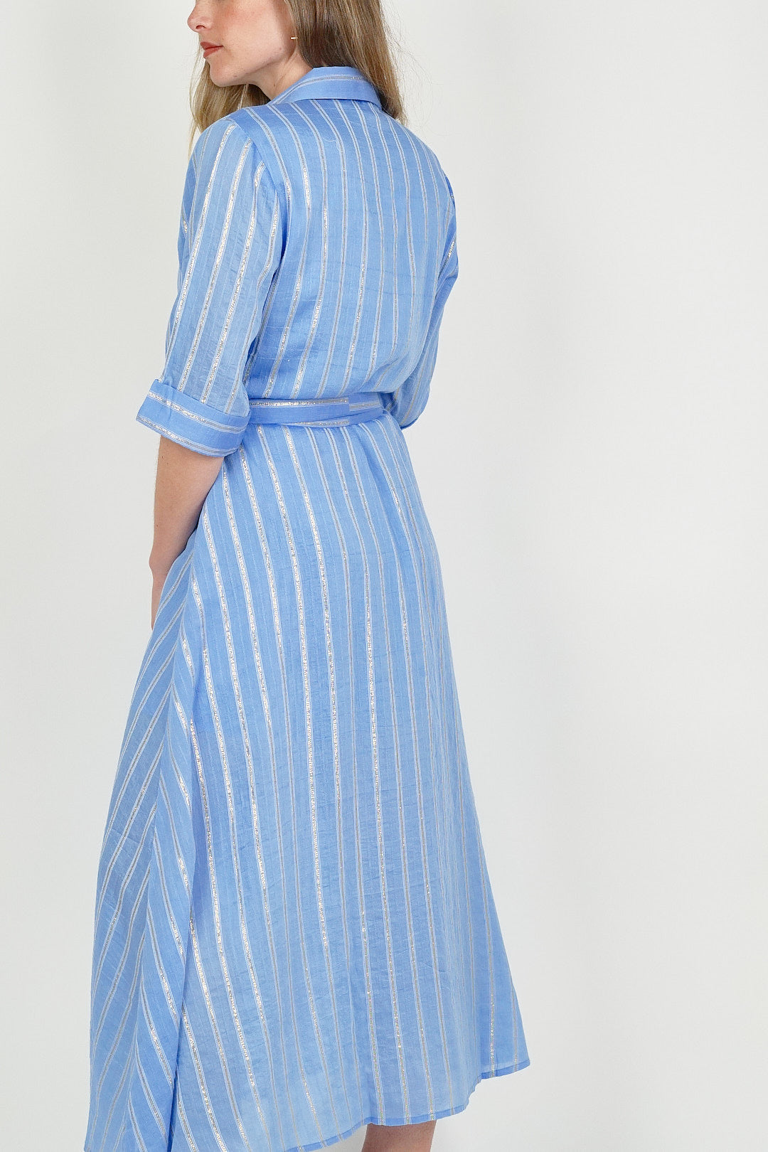 Silver Stripe Shirt Dress Blue