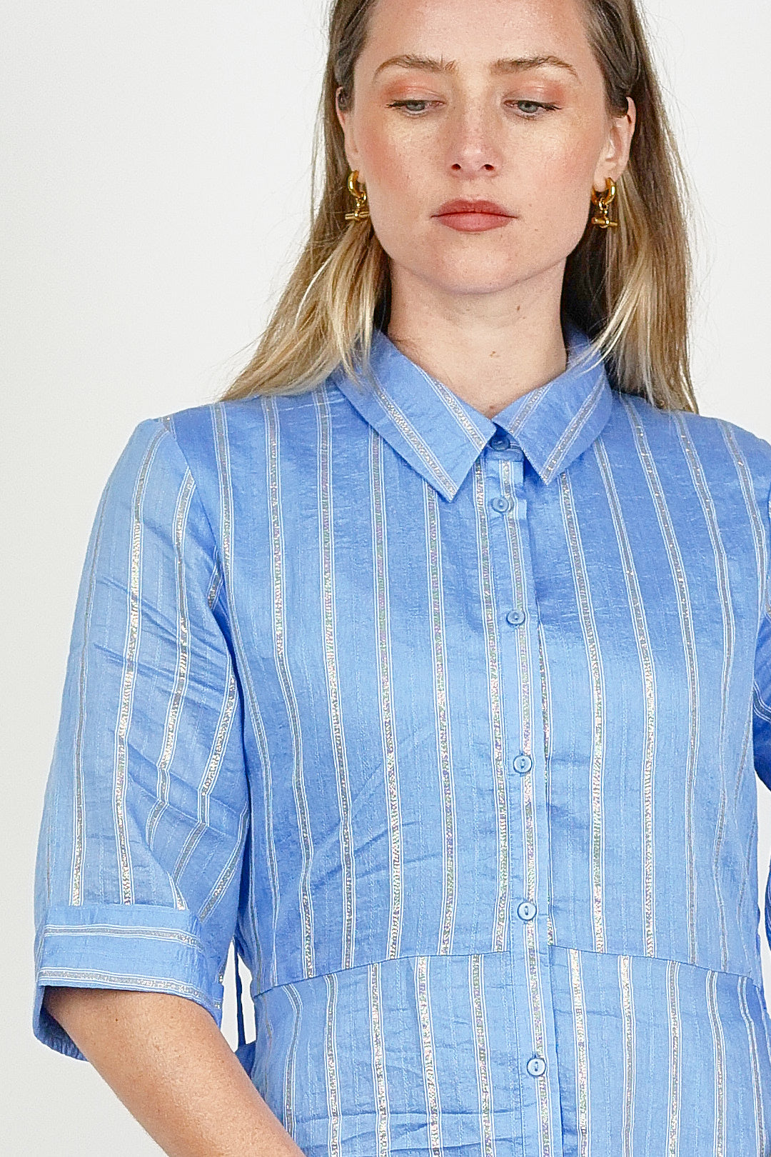 Silver Stripe Shirt Dress Blue