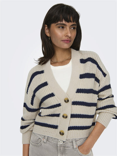 LS Navy Stripe Cropped Cardi